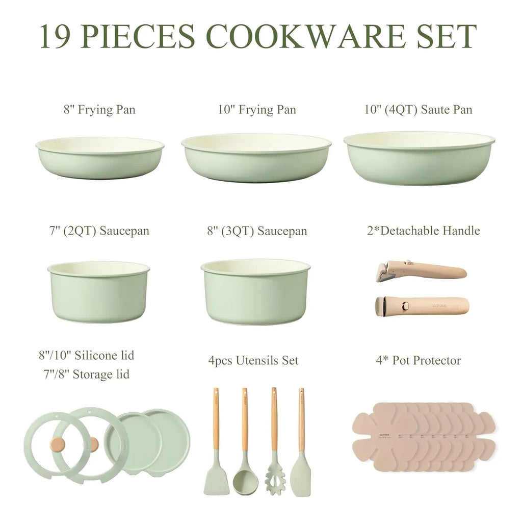 Juego De Sarten Y Cacerolas Carote Asa Desmontable Verde