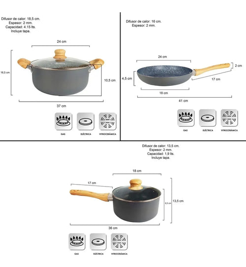 Batería Hudson Granito Juego De Ollas Set Antihaderente 9pz