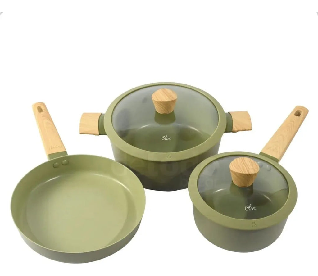 Batería Hudson Olive Juego Ollas Sartén Set Antiadherente Olive