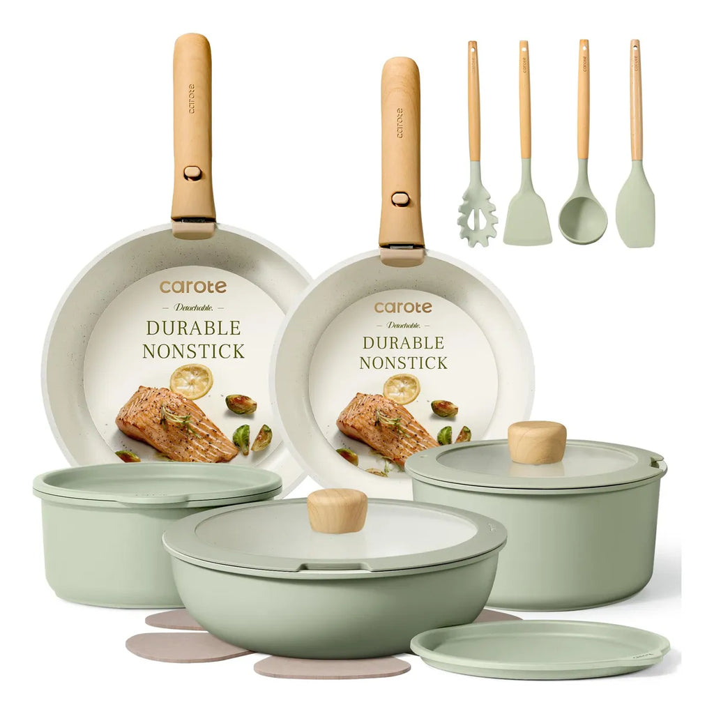 Juego De Sarten Y Cacerolas Carote Asa Desmontable Verde