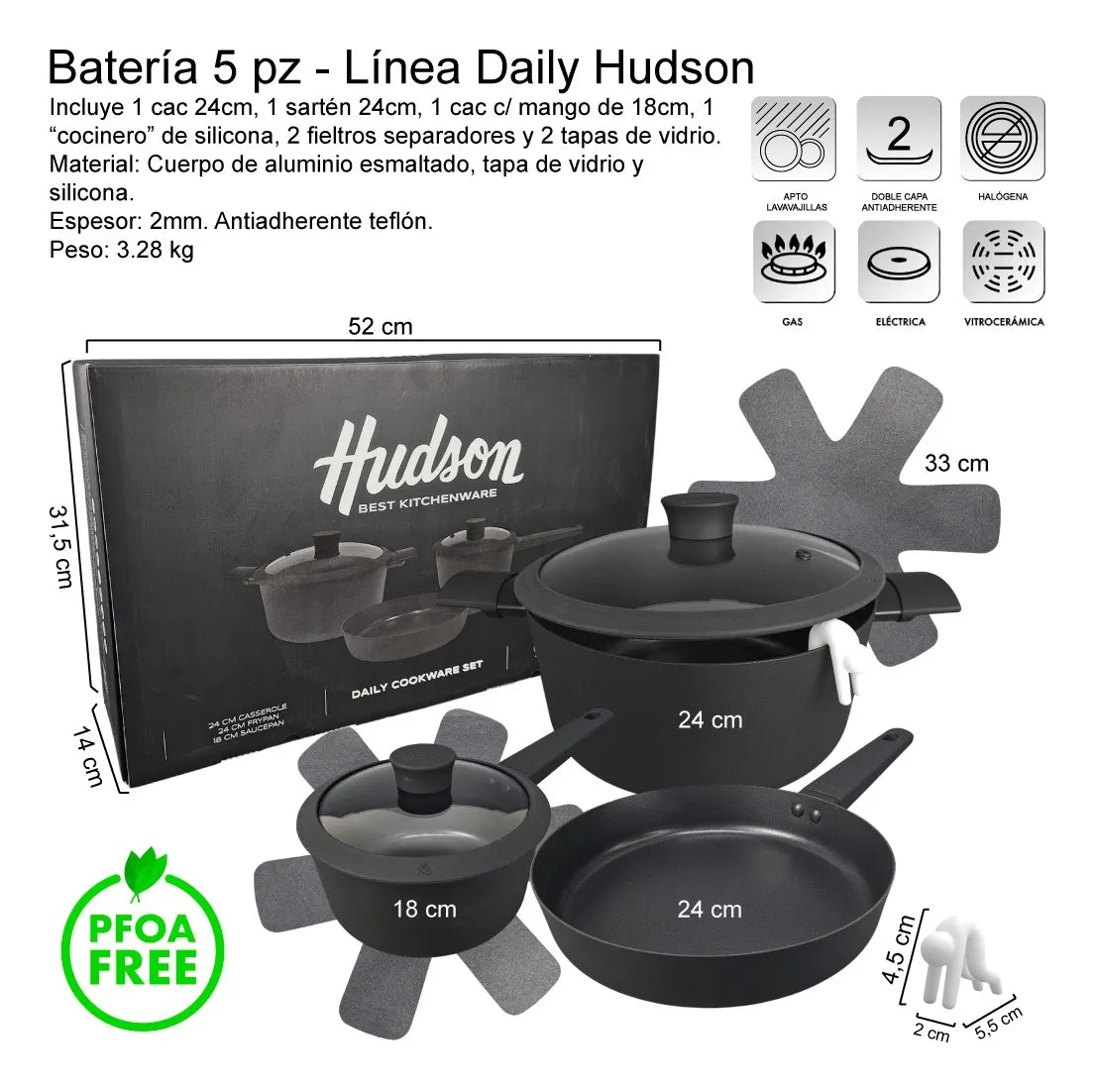 Set Olla Cacerola Sarten Teflon Hudson Bateria Aluminio Bz3 Day01 - Daily