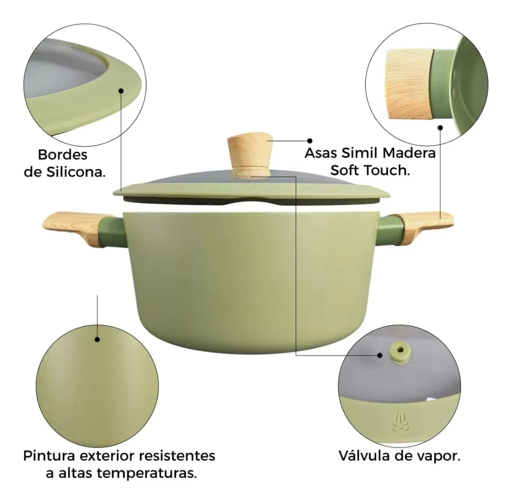 Batería Hudson Olive Juego Ollas Sartén Set Antiadherente Olive