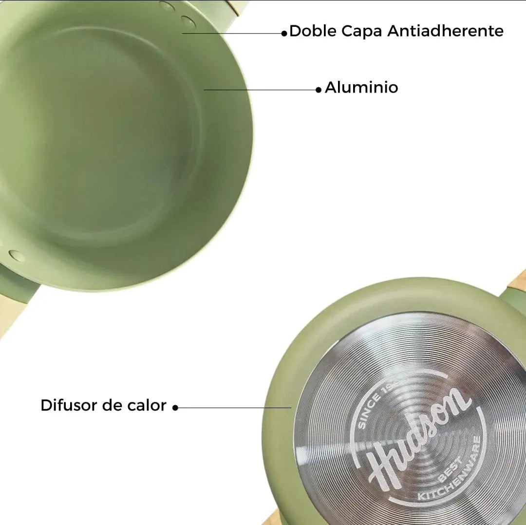 Batería Hudson Olive Juego Ollas Sartén Set Antiadherente Olive